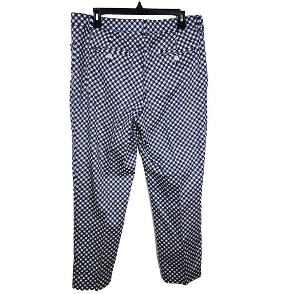 Isaac Mizrahi Live! Ankle Pants Sz 14 Regular Gingham Print Blue Tapered A263846 - Picture 2 of 9